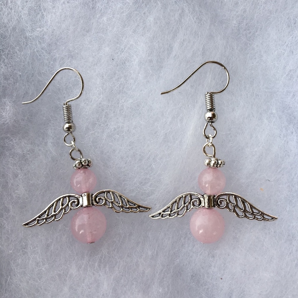 Pink Rose Quartz Angel Earrings